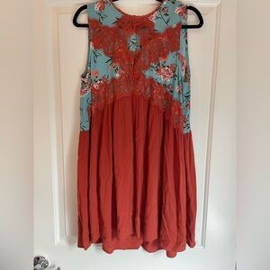 Umgee USA Boho Floral Lacy Tunic Dress Size M Cotton Blend Spring Summer